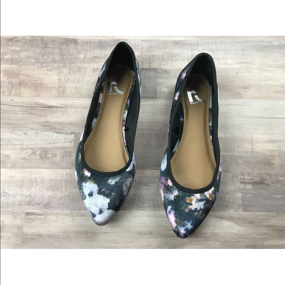{Report} Cassia floral velvet point toe pink flats